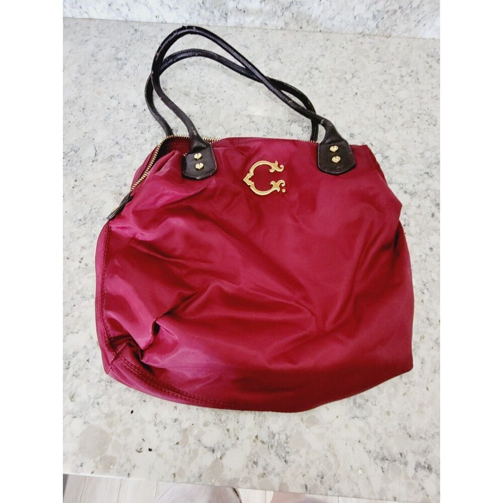 C Wonder Large Tote‎ Cranberry With Brown Accents 12x10 Roomy Pockets